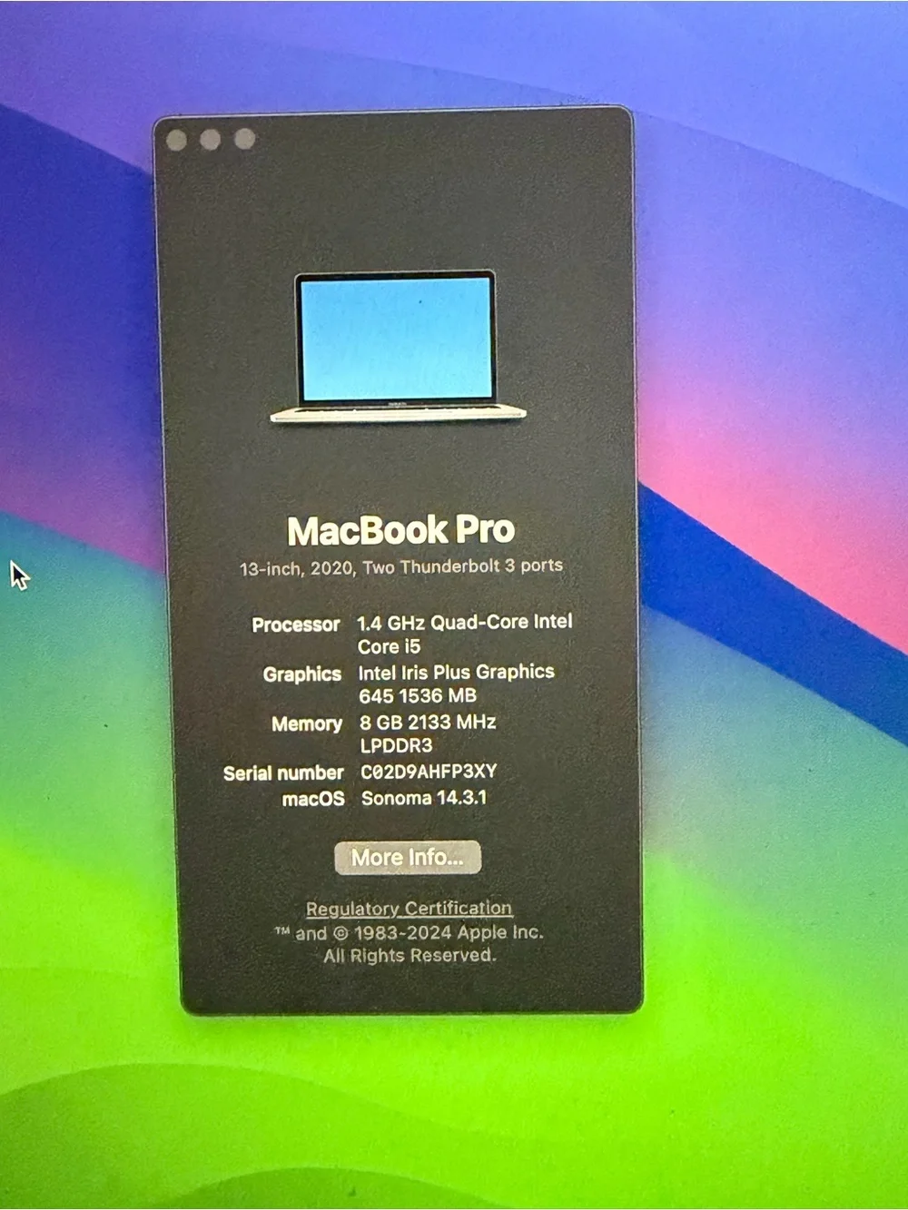 Apple MacBook Pro 13in 2020 laptop